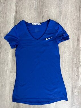 Nike Pro V-Neck Short Sleeve Top - Blue